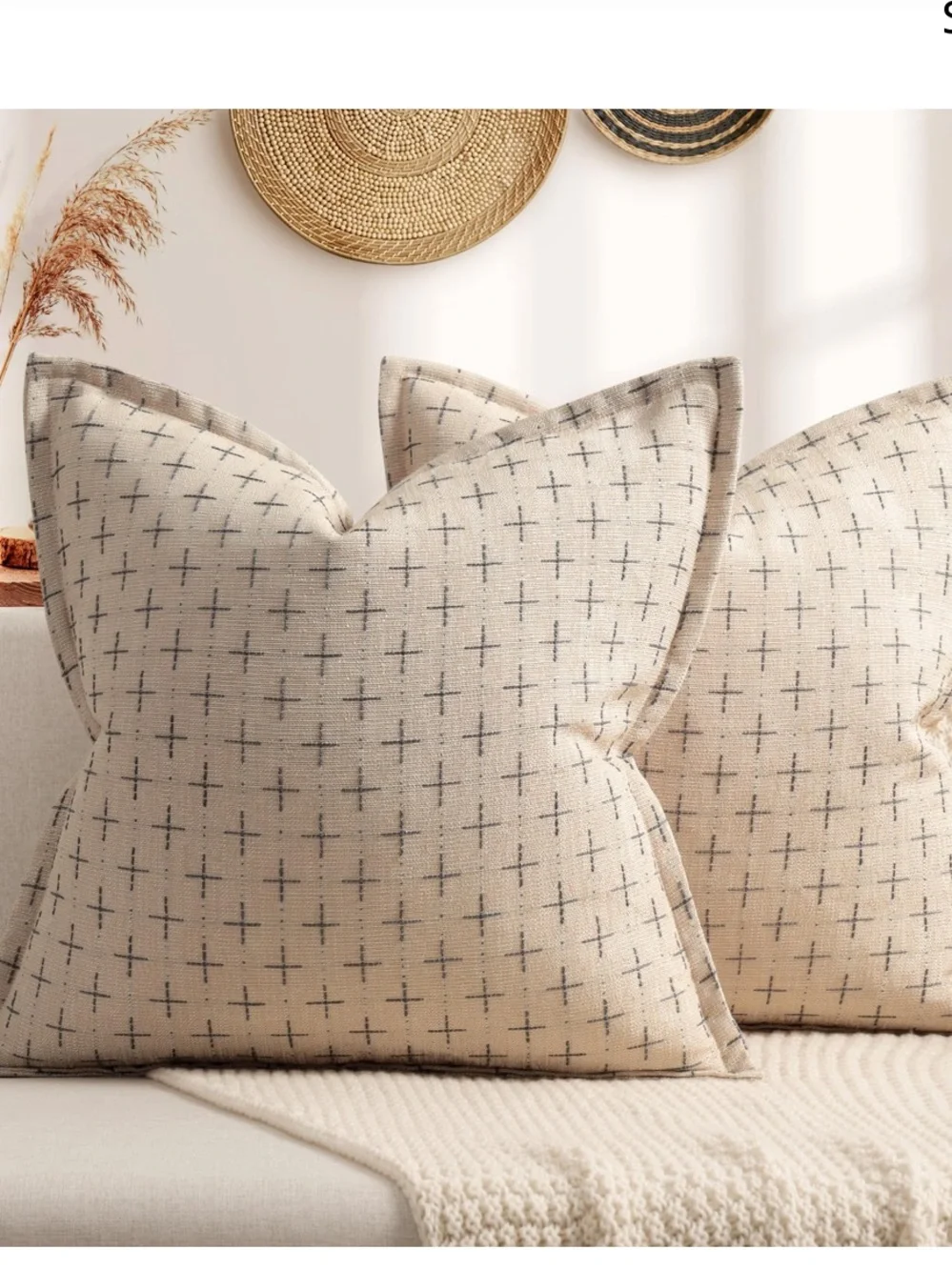 Farmhouse Rustic Boho Pillow Covers Large Square 26x26” (2-Pack) BEIGE